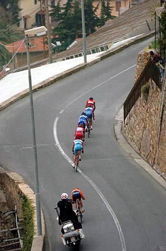 The leading break hurtling down the Poggio