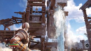 God of War Ragnarok; a character pulls down a water machine