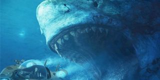 A shark chases a mini sub in The Meg.