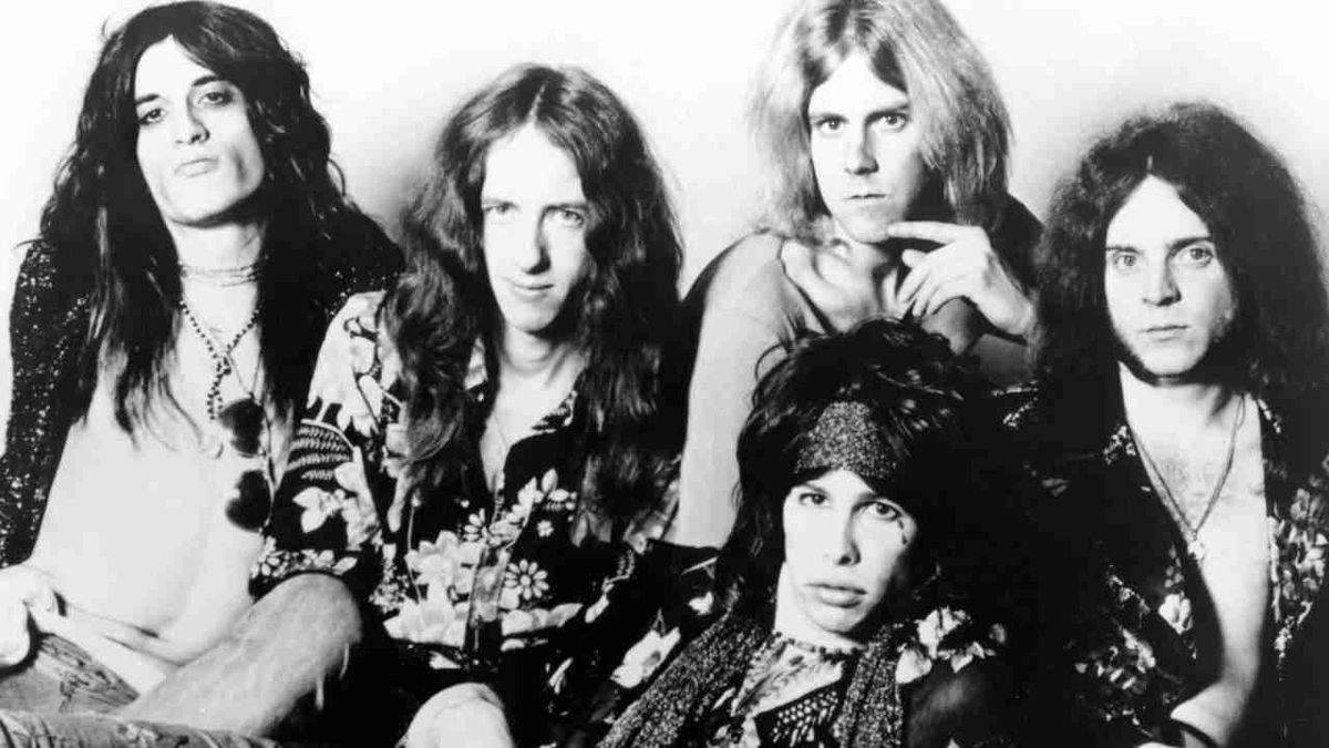 Aerosmith posing for a photograph in the early 1970s