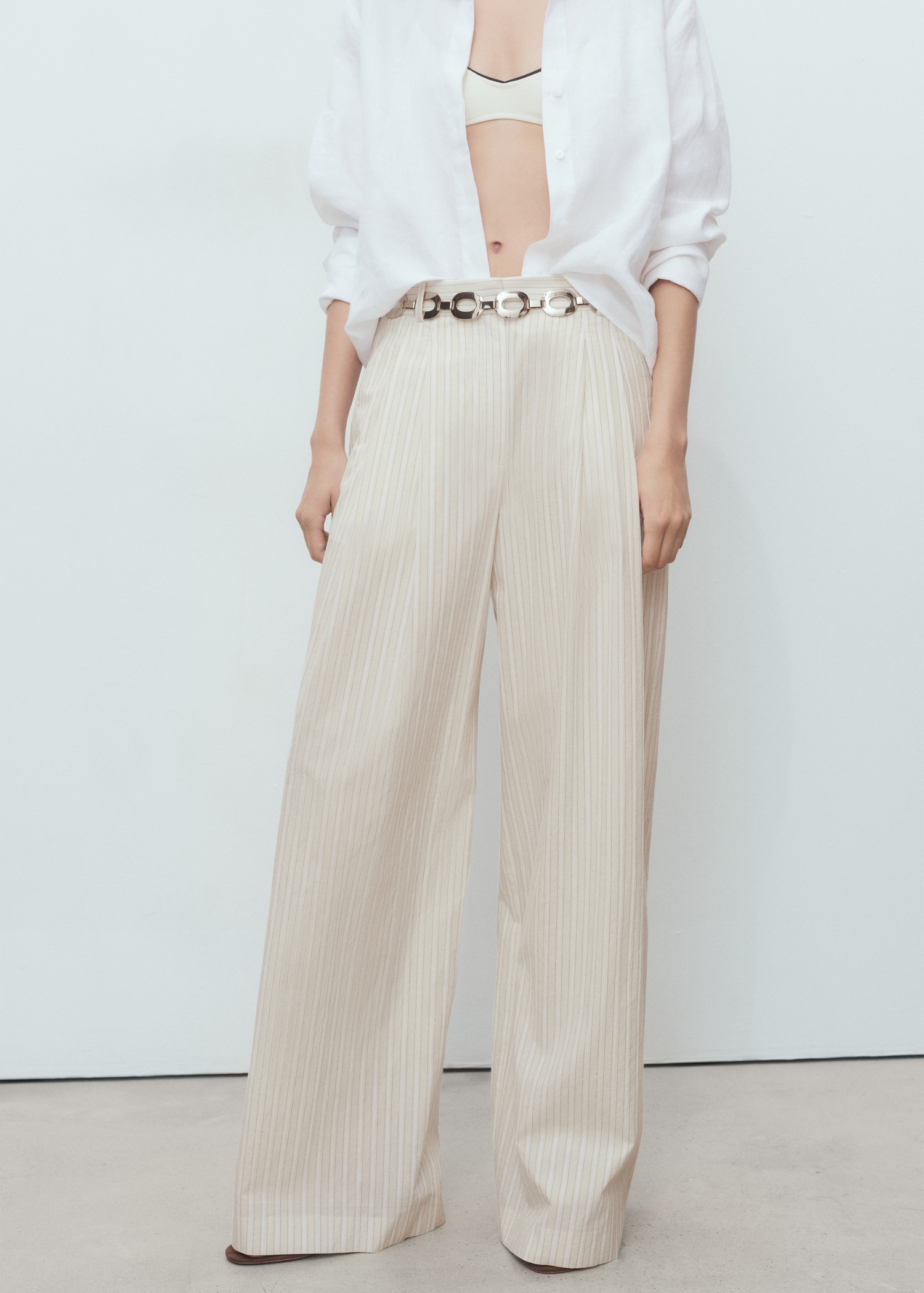 Wide-Leg Striped Trousers - Women | Mango United Kingdom