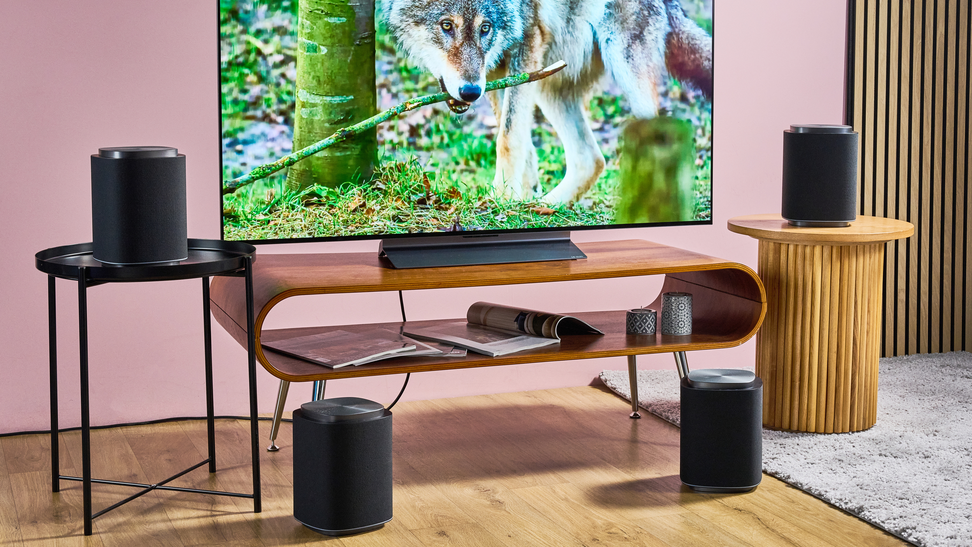 LG Sound Suite setup with four M7 wireless speakers