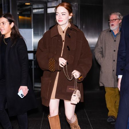 Emma Stone in a brown Kenzo outfit