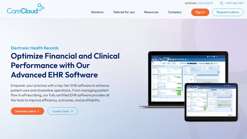 Website screenshot of CareCloud Charts (October, 2025)