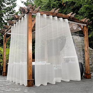 Bonzer Waterproof Indoor/outdoor Sheer Curtains for Patio - 2 Panels Wide Grommet Voile Curtains for Living Room, Bedroom, Porch, Pergola, Cabana, 100 X 120 Inch, Beige