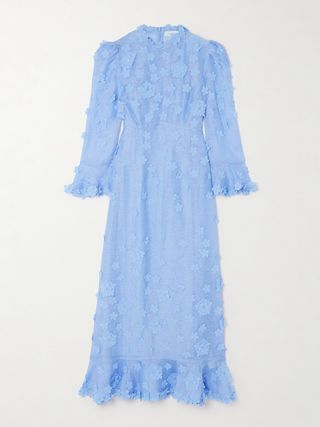 Matchmaker appliquéd crystal-embellished linen and silk-blend midi dress