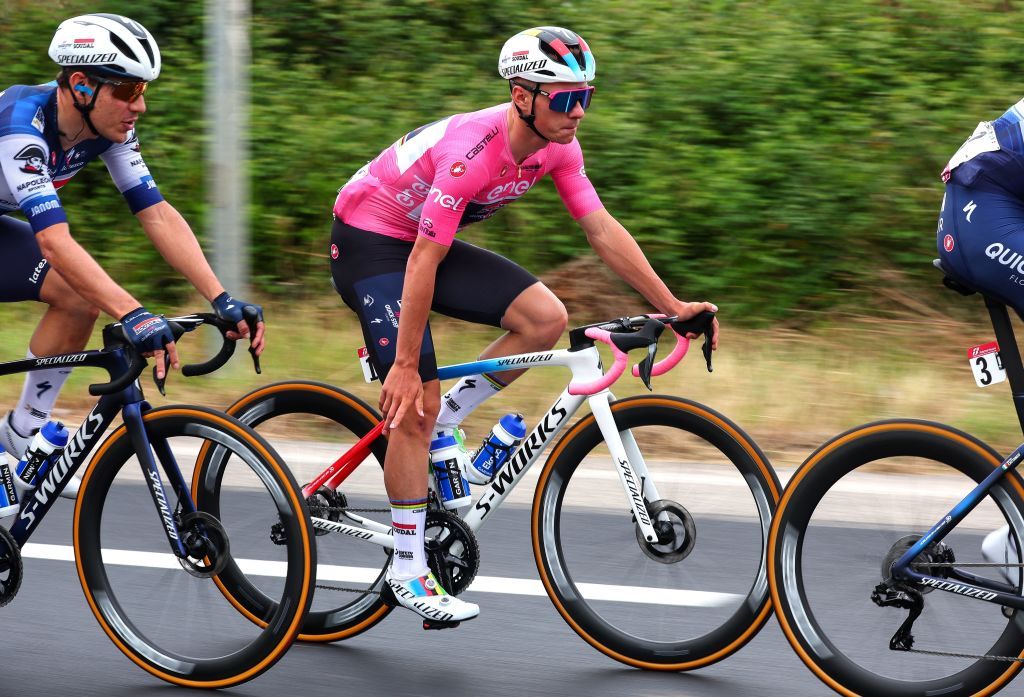 Soudal Quick Steps Belgian rider Remco Evenepoel C competes during the third stage of the Giro dItalia 2023 cycling race 216 km between Vasto and Melfi on May 8 2023 Photo by Luca Bettini AFP Photo by LUCA BETTINIAFP via Getty Images