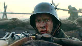 Film screenshot of a soldier on the front line