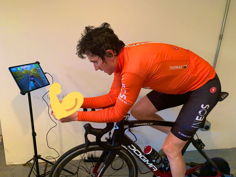 Geraint Thomas rides on Tour of Watopia on Zwift as races are cancelled due to Coronavirus