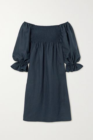 + Net Sustain Atlanta Off-The-Shoulder Shirred Organic Linen Midi Dress