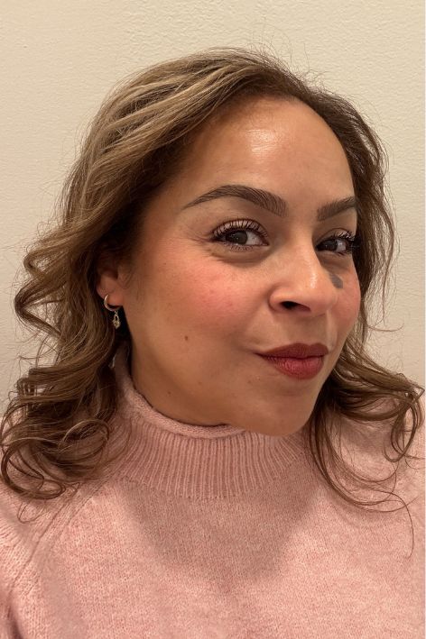 Veronica McAuliffe before, during, and after testing the Armani Beauty Luminous Silk Glow Liquid Bronzer.