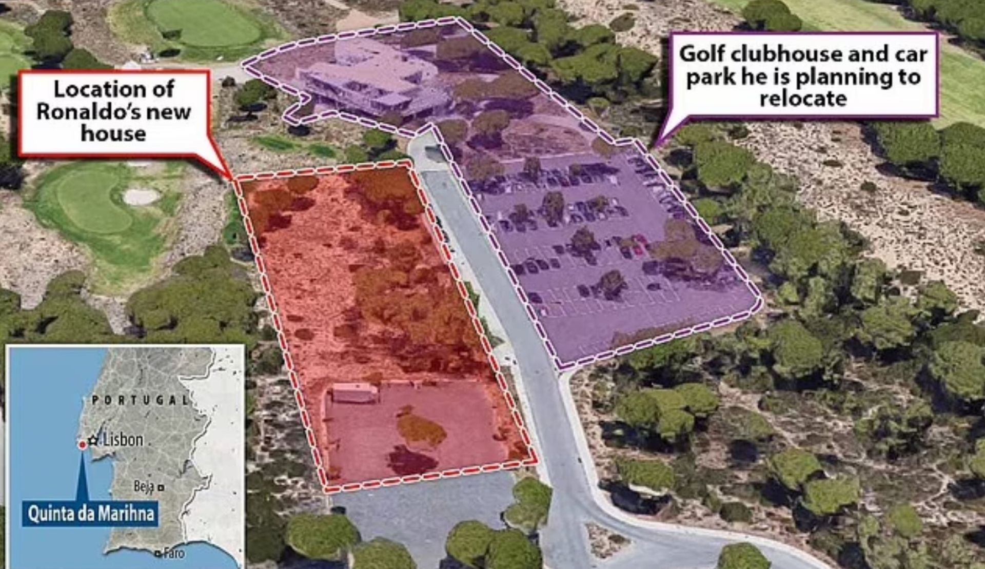 The area where Ronaldo is building his new home and the location of the clubhouse and car park