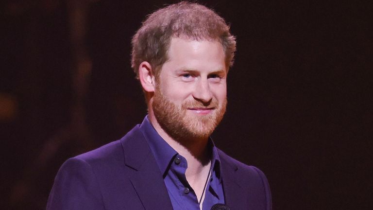 Prince Harry, Duke of Sussex speaks on stage during the Invictus Games The Hague 2020 Closing Ceremony at Zuiderpark on April 22, 2022 in The Hague, Netherlands.