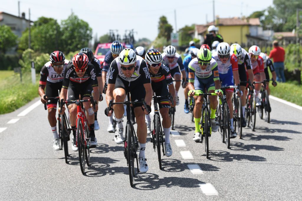 GORIZIA ITALY MAY 23 Lukasz Wisniowski of Poland and Team Qhubeka Assos Dries De Bondt of Belgium and Team AlpecinFenix during the 104th Giro dItalia 2021 Stage 15 a 147km stage from Grado to Gorizia UCIworldtour girodiitalia Giro on May 23 2021 in Gorizia Italy Photo by Tim de WaeleGetty Images