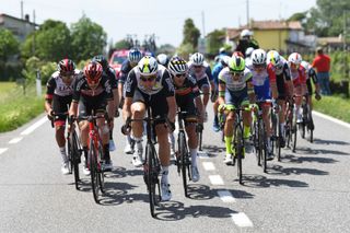 GORIZIA ITALY MAY 23 Lukasz Wisniowski of Poland and Team Qhubeka Assos Dries De Bondt of Belgium and Team AlpecinFenix during the 104th Giro dItalia 2021 Stage 15 a 147km stage from Grado to Gorizia UCIworldtour girodiitalia Giro on May 23 2021 in Gorizia Italy Photo by Tim de WaeleGetty Images