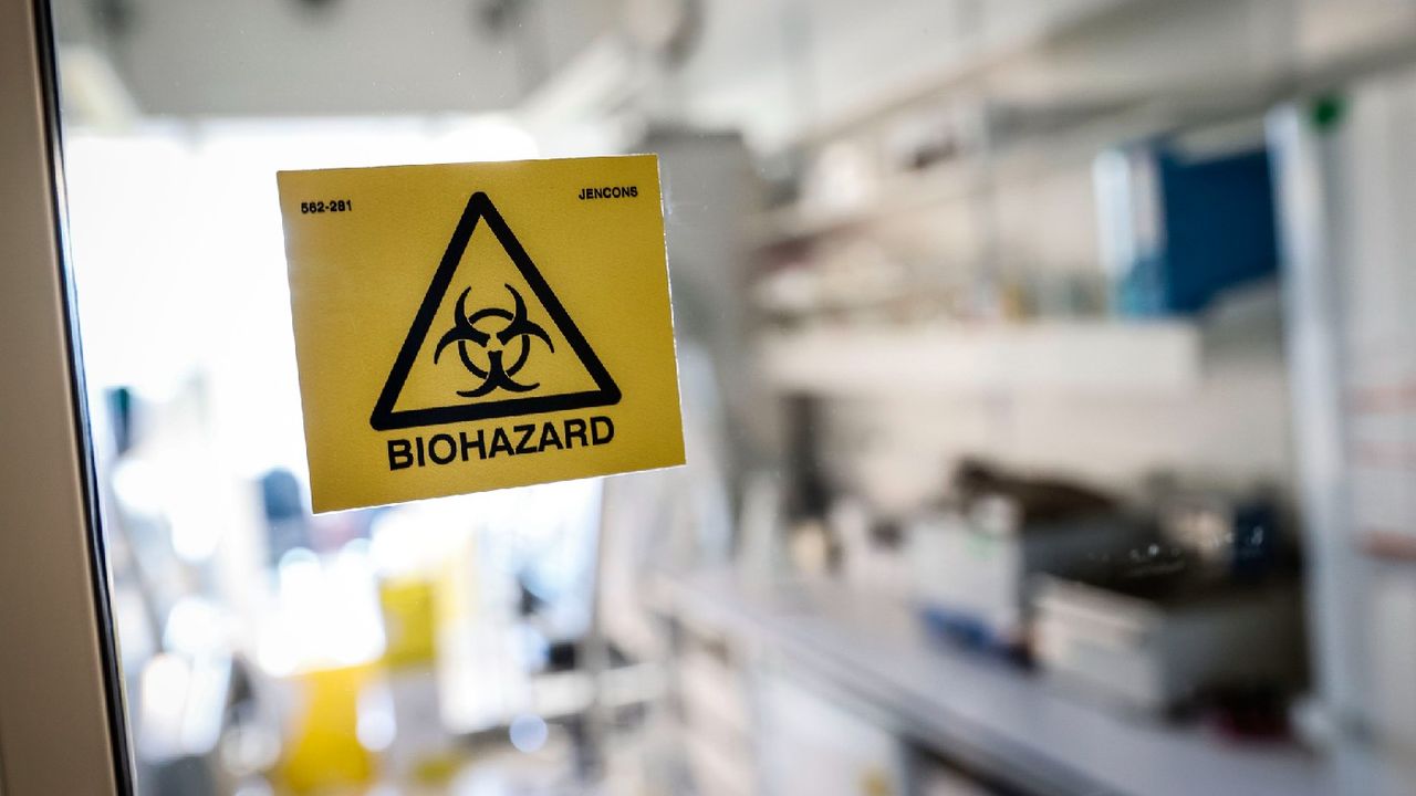 Bright yellow biohazard sign