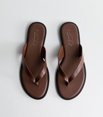 Dark Brown Faux Leather Toe Post Sandals