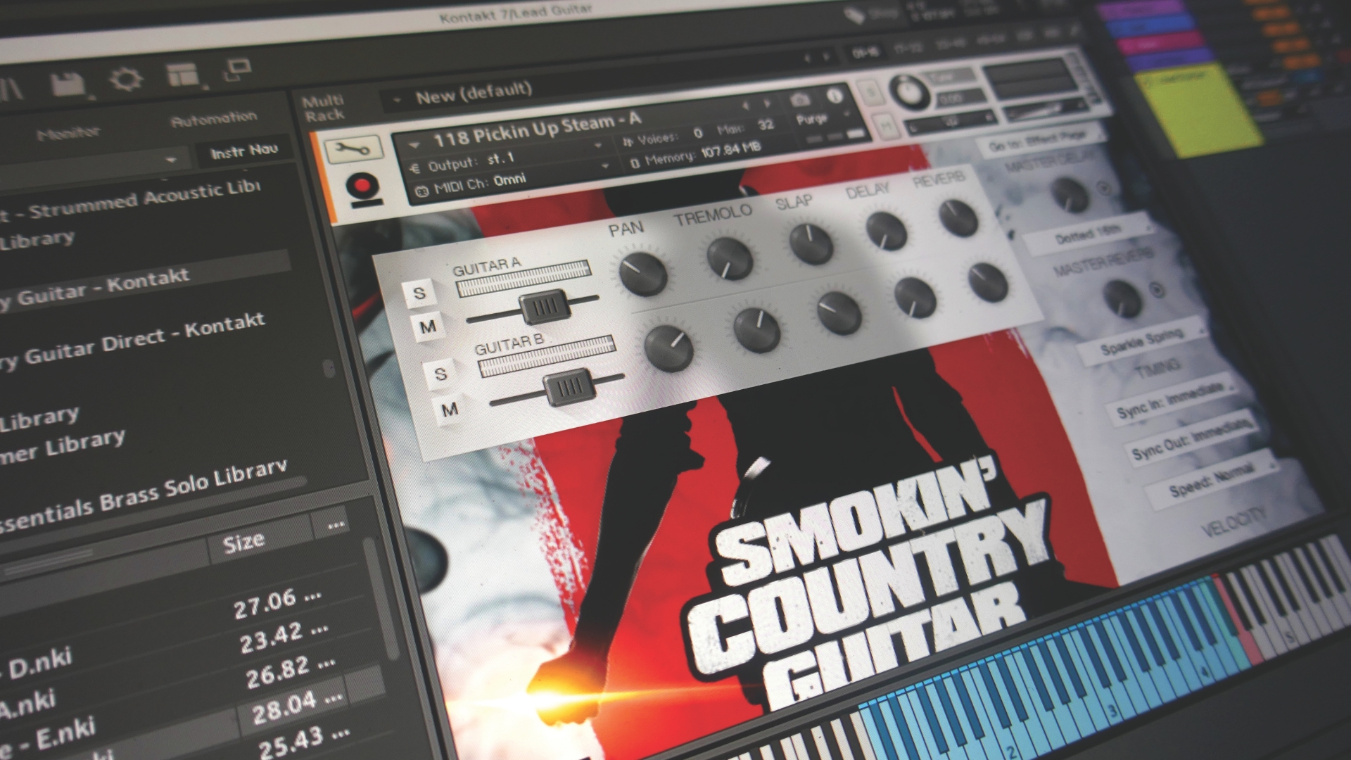 A guitar VST running in Kontakt player on a computer