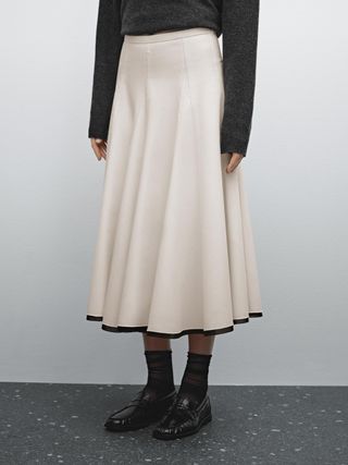 Massimo Dutti, Flounce Midi Skirt With Contrasting Detail