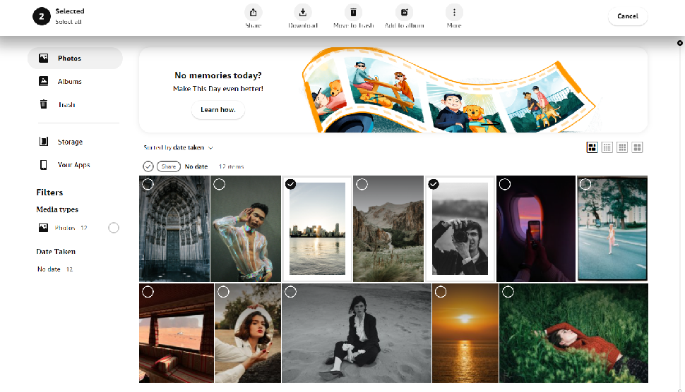 Screenshot of photo storage and sharing site Amazon Photos
