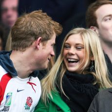Photo shows Prince Harry and his girlfriend Chelsy Davy laughing before the Investec Challenge international rugby match South Africa vs. England in Twickenham, west London, on November 22, 2008