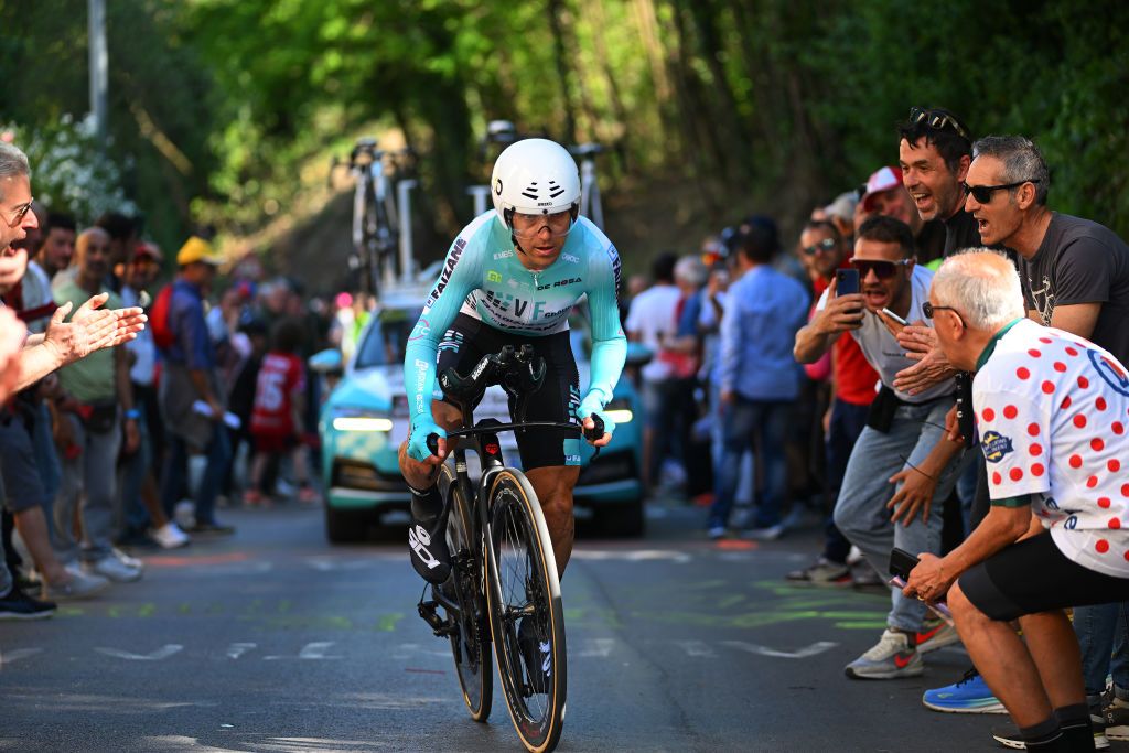 PERUGIA ITALY MAY 10 Domenico Pozzovivo of Italy and Team VF Group Bardiani CSF Faizane sprints during the 107th Giro dItalia 2024 Stage 7 a 406km individual time trial stage from Foligno to Perugia 472m UCIWT on May 10 2024 in Perugia Italy Photo by Dario BelingheriGetty Images