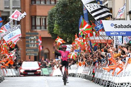 URDUNA SPAIN APRIL 11 Ben Healy of Ireland and Team EF Education EasyPost celebrates at finish line as stage winner during the 64th Itzulia Basque Country 2025 Stage 5 a 1723km stage from Urduna to Urduna UCIWT on April 11 2025 in Urduna Spain Photo by Tim de WaeleGetty Images
