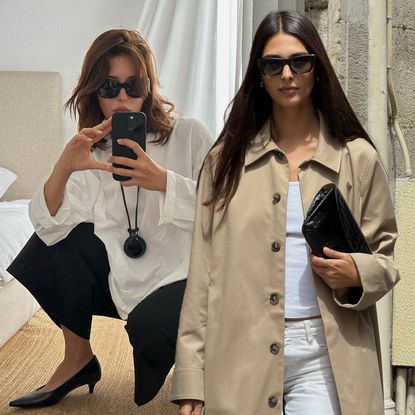 @deborabrosa wearing a white long sleeve T-shirt and black pants; @salome.mory wearing a trench coat