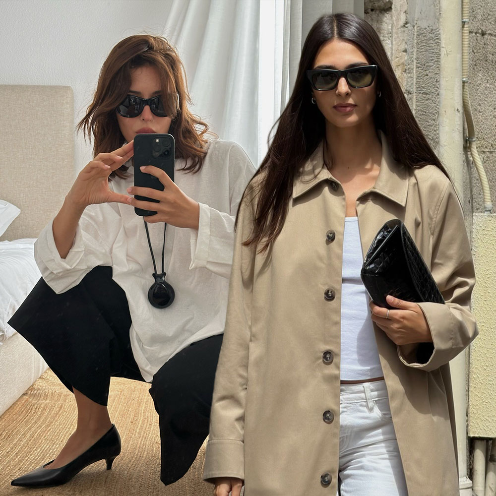 @deborabrosa wearing a white long sleeve T-shirt and black pants; @salome.mory wearing a trench coat