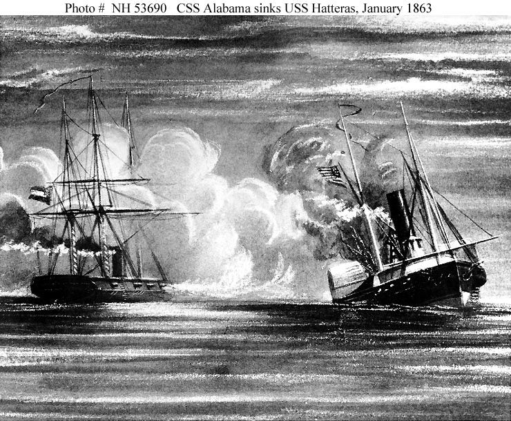 USS Hatteras and CSS Alabama in battle