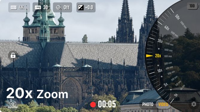 RocXZoom camera, screenshot of zoom range at 20x