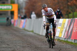 ANTWERPEN BELGIUM DECEMBER 13 Arrival Mathieu Van Der Poel of The Netherlands and Team AlpecinFenix during the 43rd Superprestige Cyclocross Gavere 2020 Men Elite Superprestige2021 SPGavere SuperprestigeCX on December 13 2020 in Antwerpen Belgium Photo by Luc ClaessenGetty Images