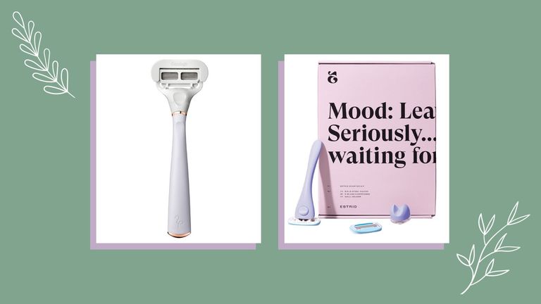 Two of the best razors for women by Estrid and Flamingo on a green backdrop
