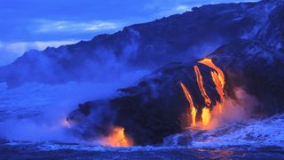 Lava flows in the sea in Hawaii