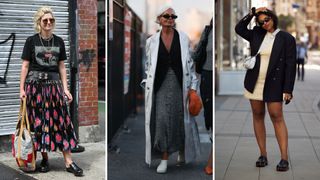 how to style birkenstocks clogs with a skirt street style images