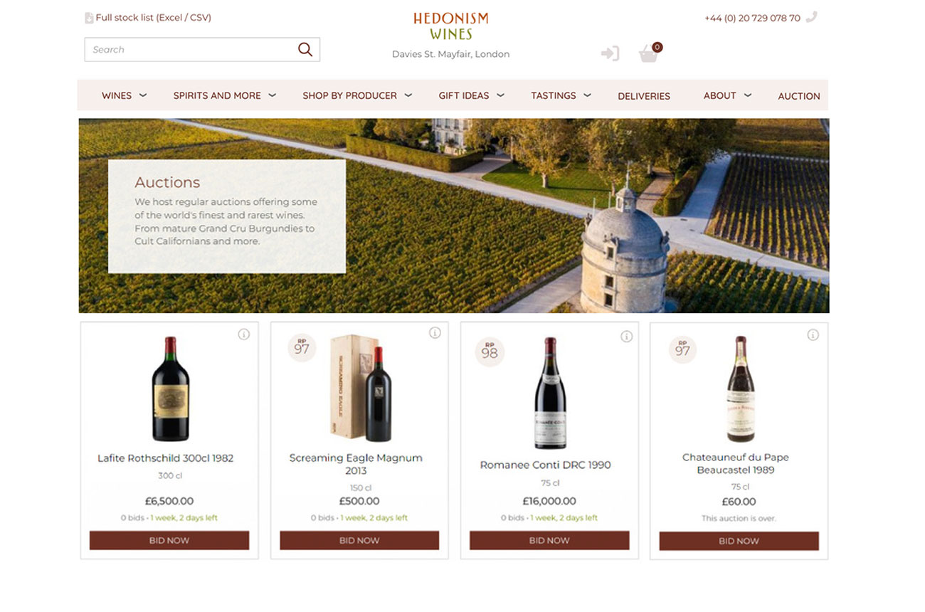 Hedonism auction platform