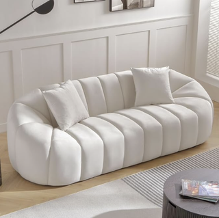 Mid-century velvet sofa in cream from Amazon.