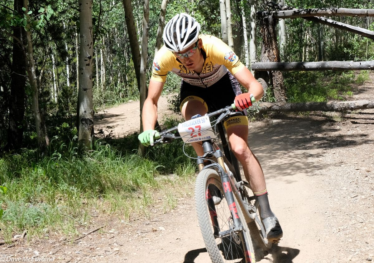 A Honey Stinger rider bearing down four miles from the finish of lap one