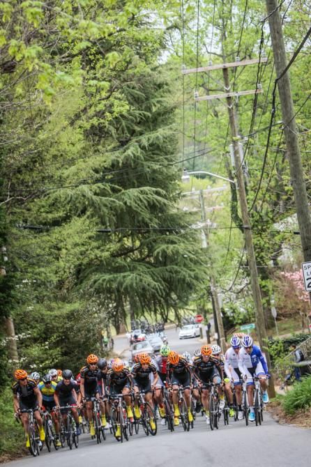 The peloton hits the base of the KOM climb.