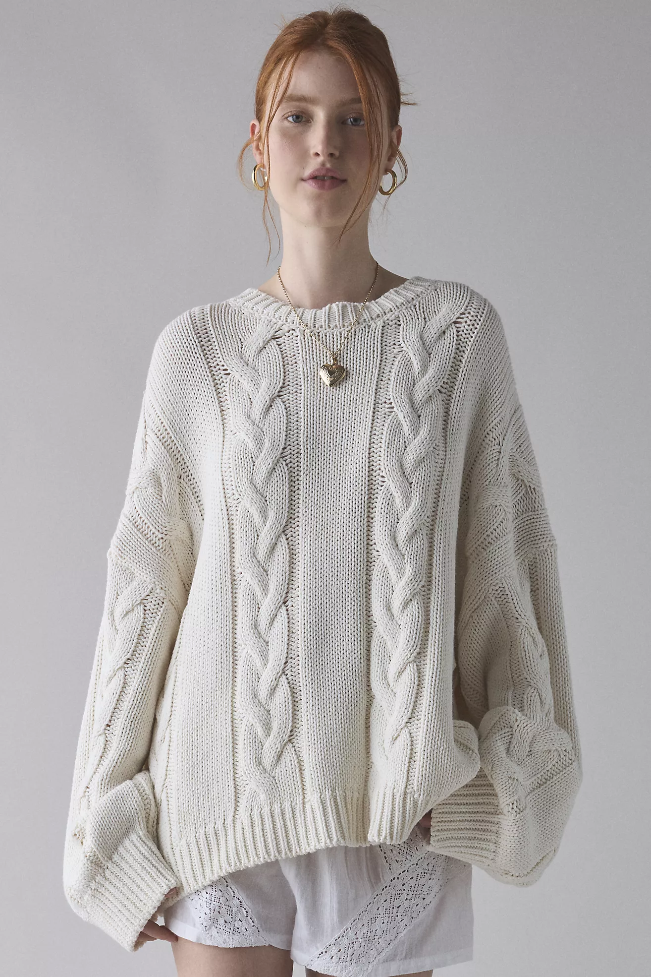 Bdg Skylar Oversized Crew Neck Cable Knit Sweater