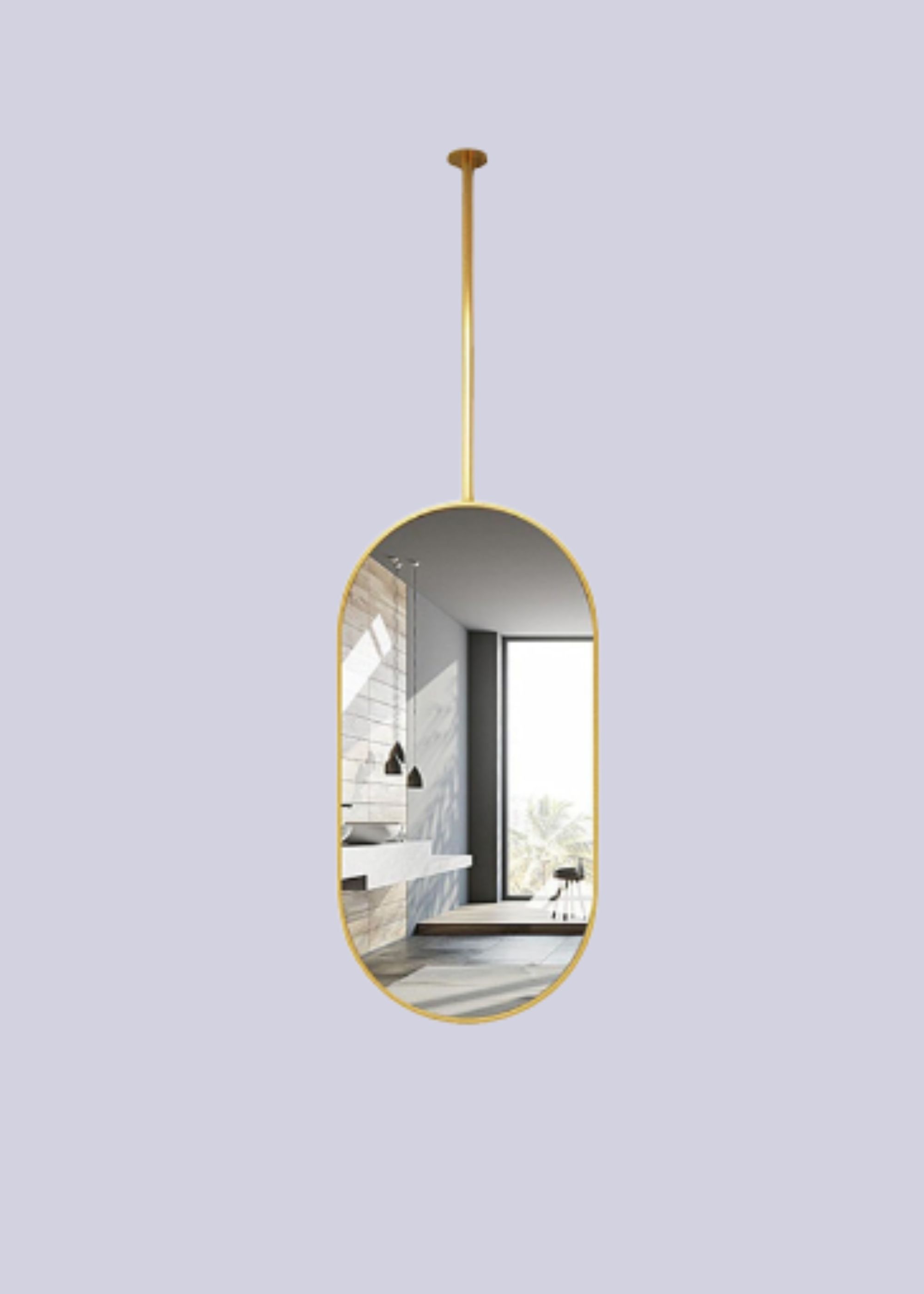 NIKSHI, Oval Metal Ceiling Mirror With Pole Suspension