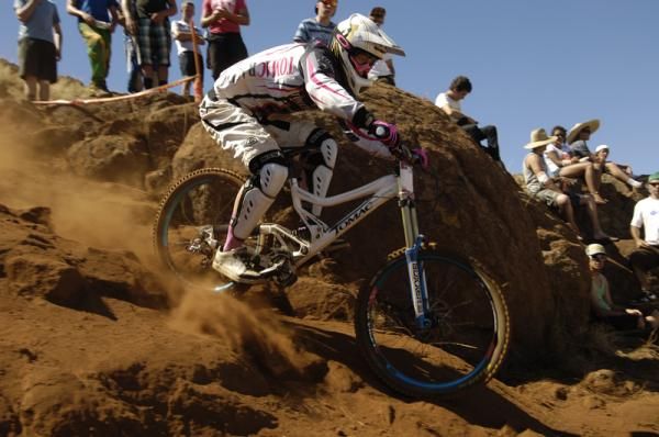 Sarsha Huntington backed up from the four cross to post a podium finish in the downhill.