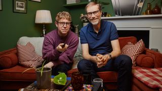 Stephen Merchant and Josh Widdicombe in Gogglebox for Stand Up To Cancer on Channel 4