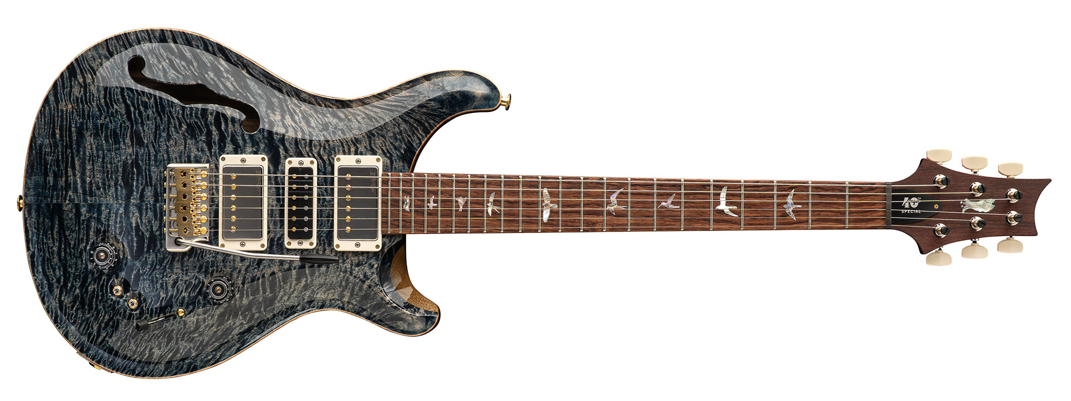 PRS 40th Anniversary Special Semi-Hollow Limited Edition: featuring a black limba neck and body and artist grade figured maple top, these are restricted to just 280 pieces worldwide.