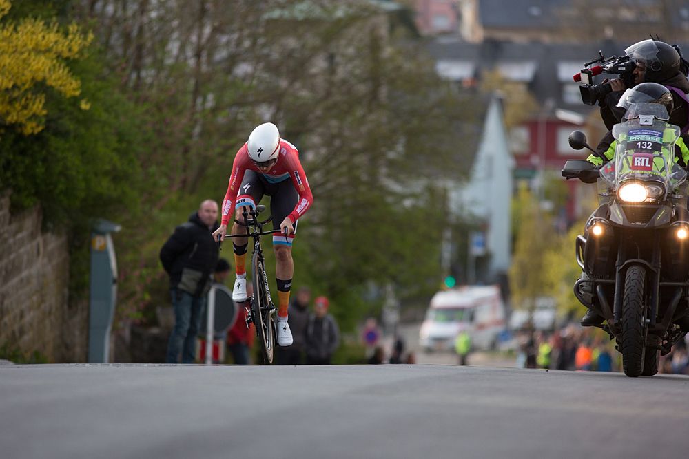 Christine Majerus (LUX) of Boels-Dolmans Cycling Team gives her all on the first climb of the 2.8km time trial prologue of Elsy Jacobs