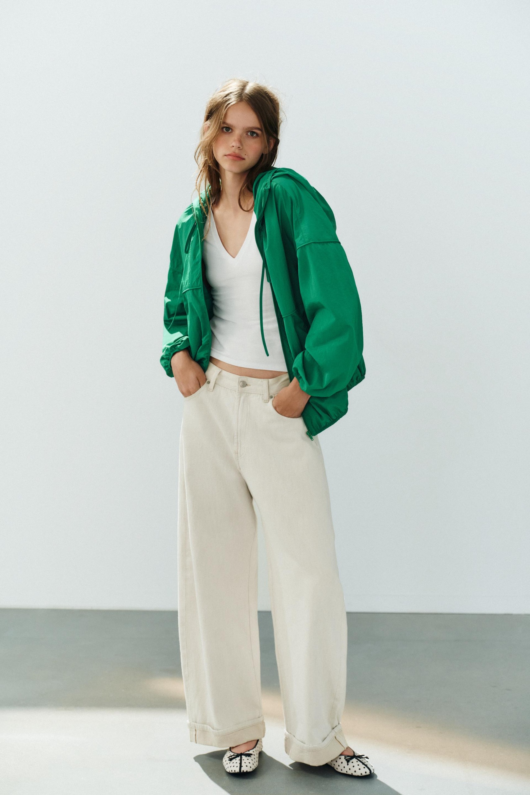 Technical Fabric Hooded Jacket - Green - Xs