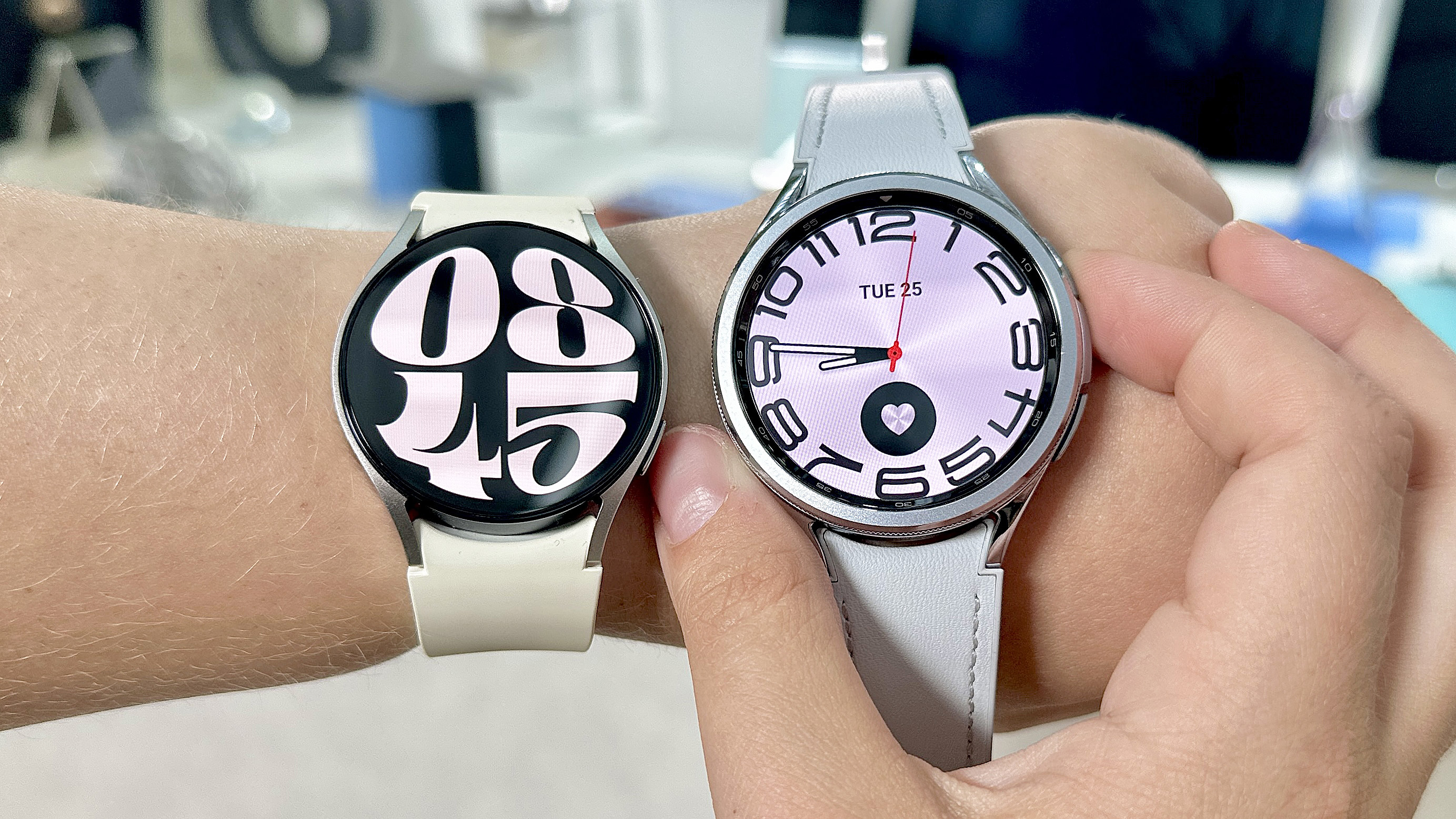 Samsung Galaxy Watch 6 and Classic on a person's wrist