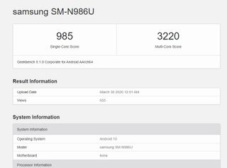 Galaxy Note 20 Plus Geekbench 5 results