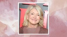 Image of Martha Stewart smiling with a side-part curled blonde bob and wearing a mauve knit sweater and cardigan