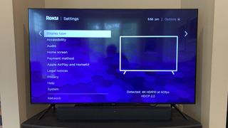 The Roku Streambar Pro setup screen on the TV
